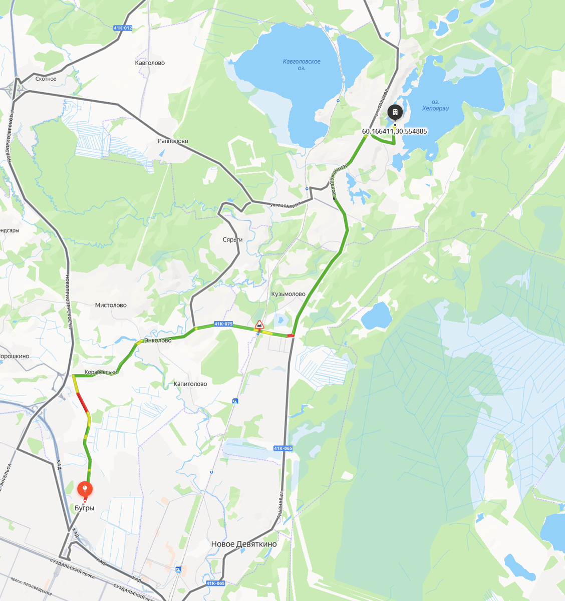 Мой маршрут к озеру Хепоярви. Место где я оставлял автомобиль.