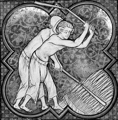 Крестьяне за работой. Миниатюра Мартиролога из аббатства Сен-Жермен-де-Пре. XIII в.