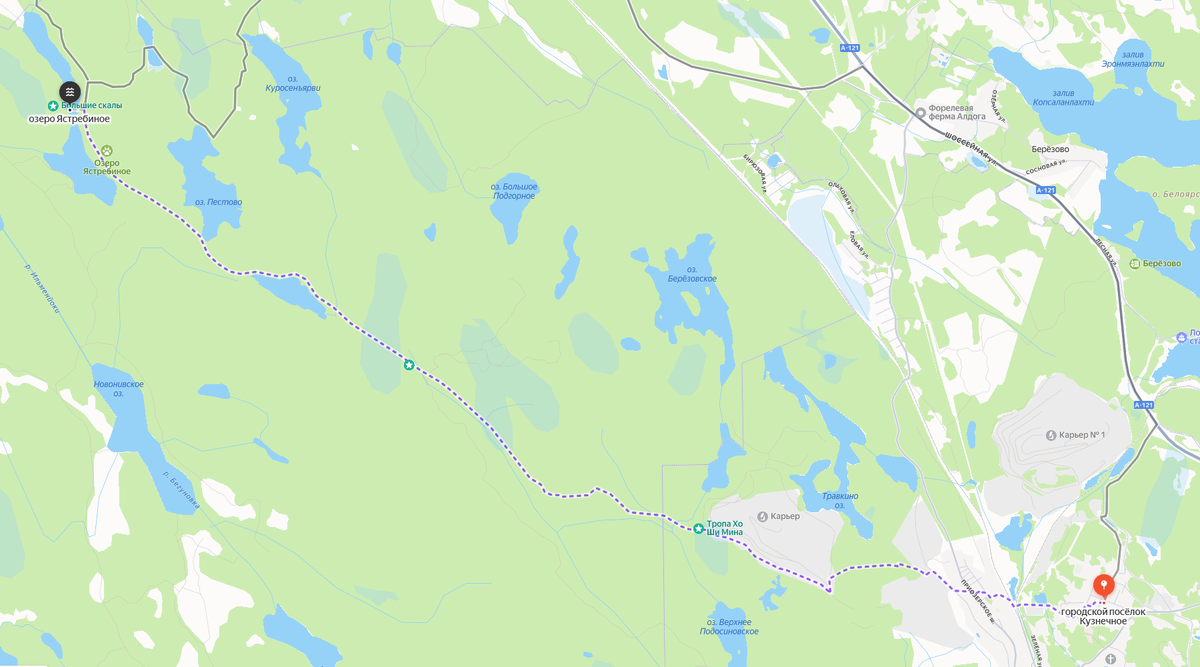 Маршрут до озера Ястребиное от ж/д станции Кузнечное
