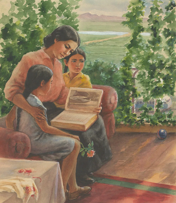 Кайдалов В.Е. Иллюстрация «За чтением»
СССР, 1940-50-е годы. Бумага, акварель. 33,5 Х 28 см. 