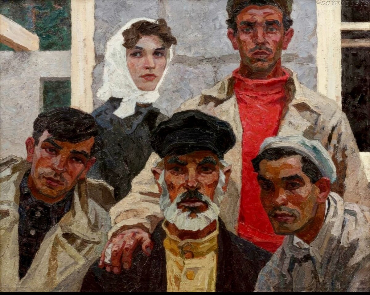 
Алексей Михайлов. «Групповой портрет бригады строителей Ярошенко Н.И. Алтайского края». 1961