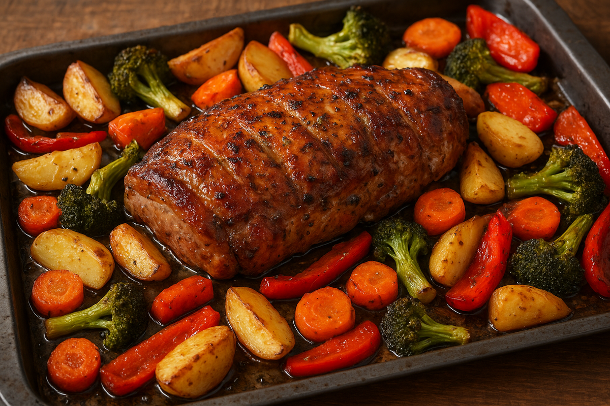 Запечённое мясо с овощами.