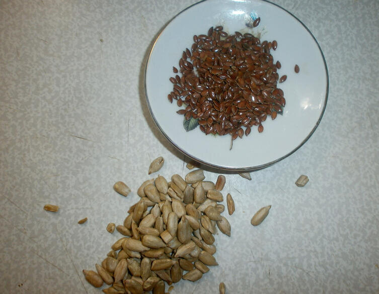    Семена бурого льна и очищенные семена подсолнечника Фото: Андрей Кашкаров, личный архив