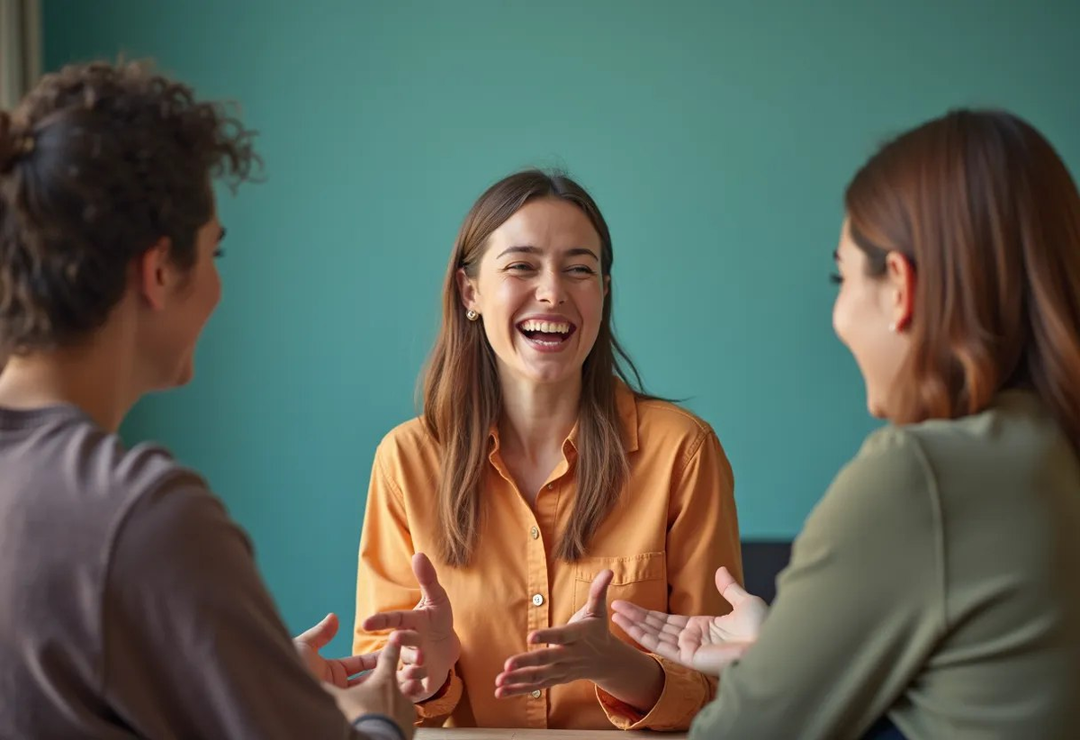 Смех помогает снизить напряжение в разговоре.