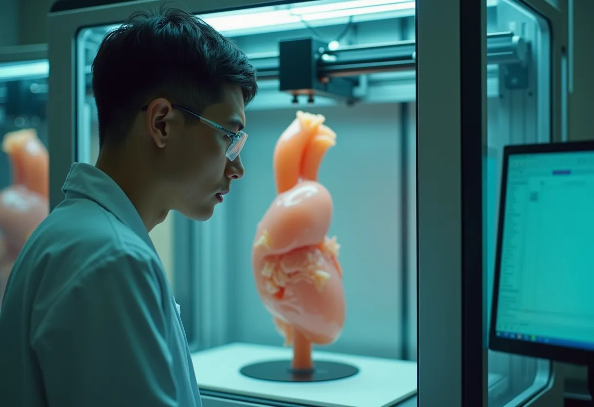 Учёный наблюдает за печатью органа на биопринтере.