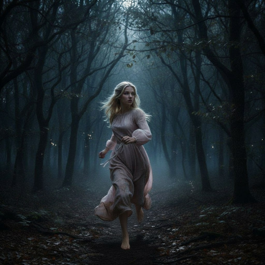 Её светлые волосы, которые днём отливали золотом, теперь были бледным, проклятым маяком в этой тьме.