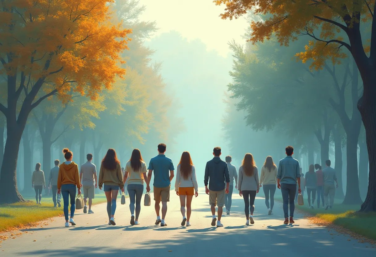 Групповая синхронизация шагов в движении.