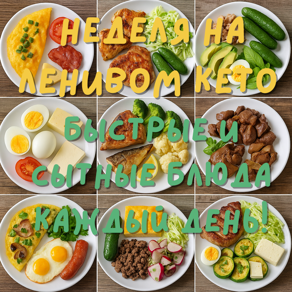 Неделя ленивого кето: быстрые блюда на каждый день. Разнообразное меню без перекусов и без заморочек.