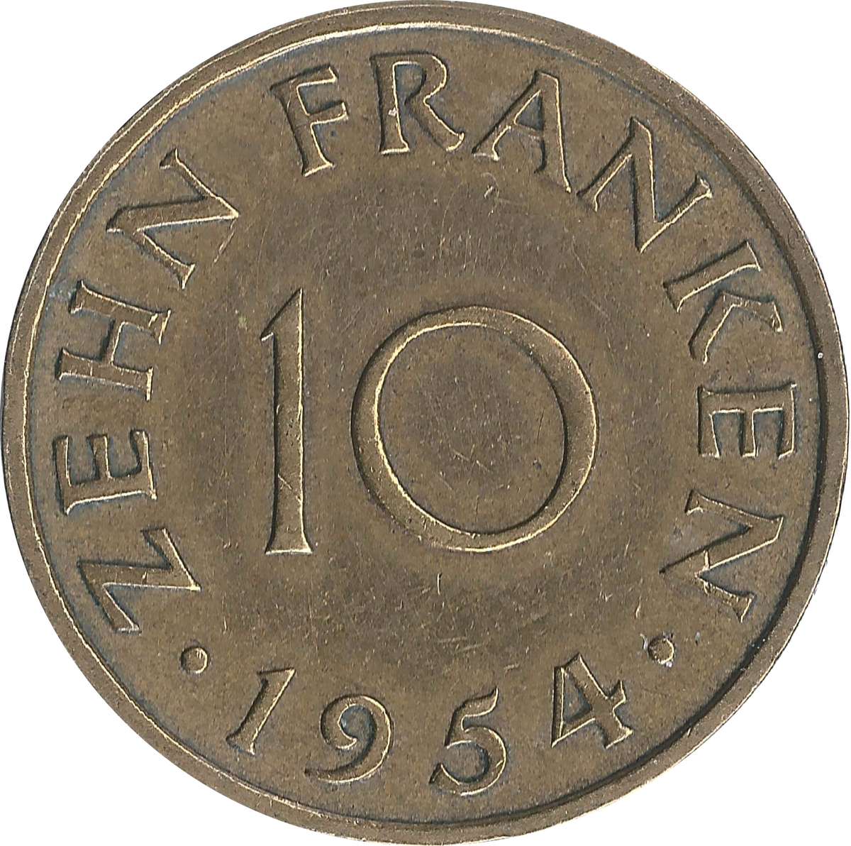 Реверс монеты 10 франков 1954 года.