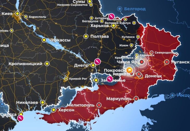     Карта линии боевого соприкосновения в зоне СВО на утро 31 августа. Источник: opermap.mash.ru.