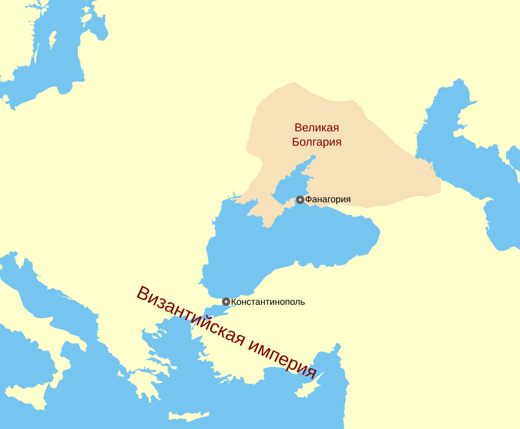 Карта Великой Болгарии (632 — ок. 671).