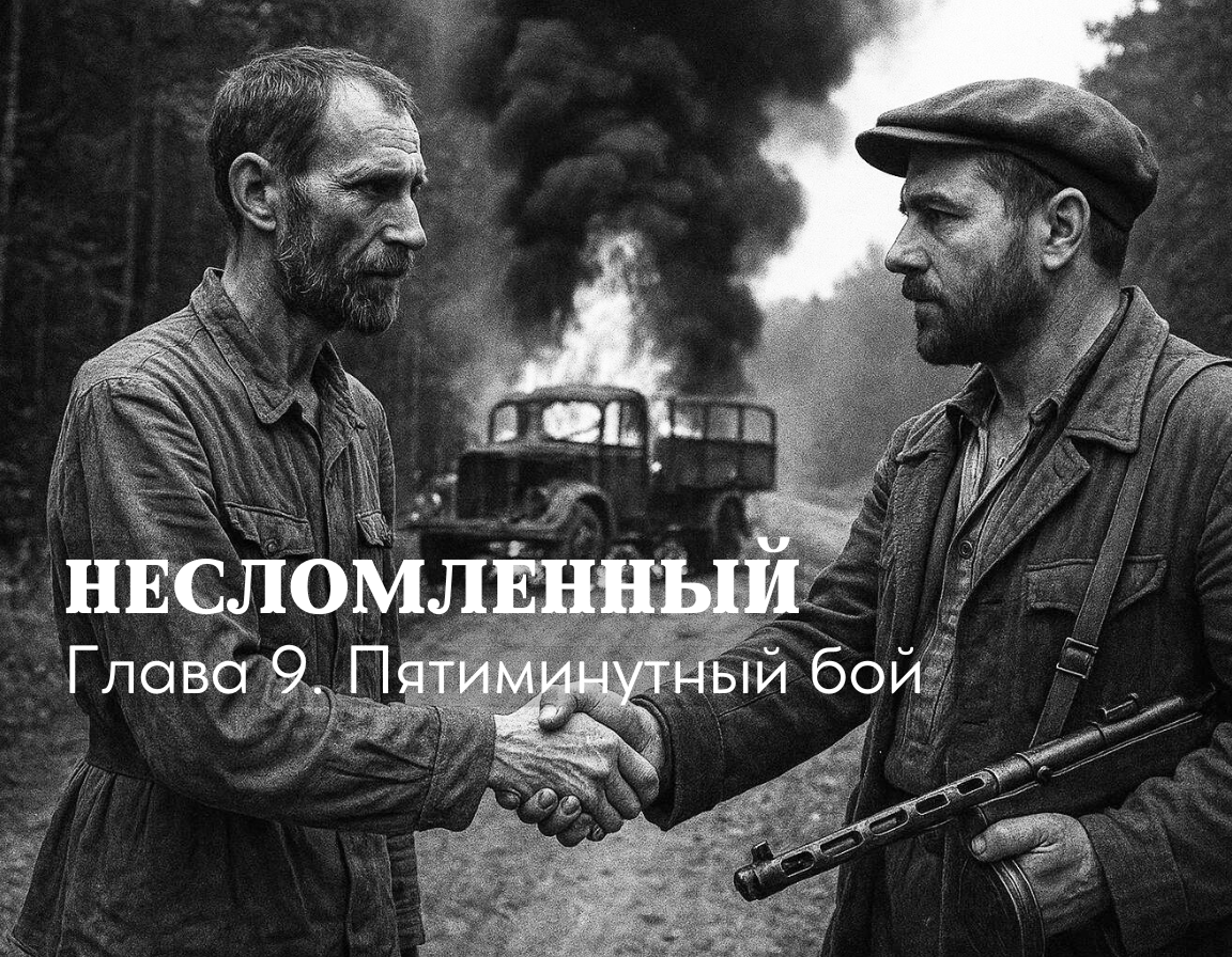 Генерал Огурцов и польский командир Сташек скрепляют боевое братство после успешной засады на немецкую колонну, 1942 год ©Язар Бай.