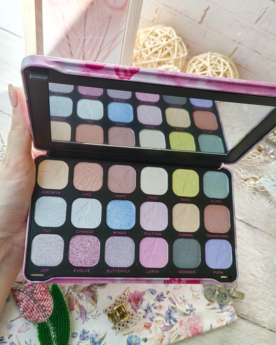 Палетка теней от бренда "MakeUpRevolution", вид внутри