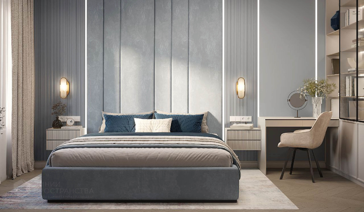 Дизайн спальни в ЖК "Аквилон" от студии архитектуры и дизайна Линии Пространства