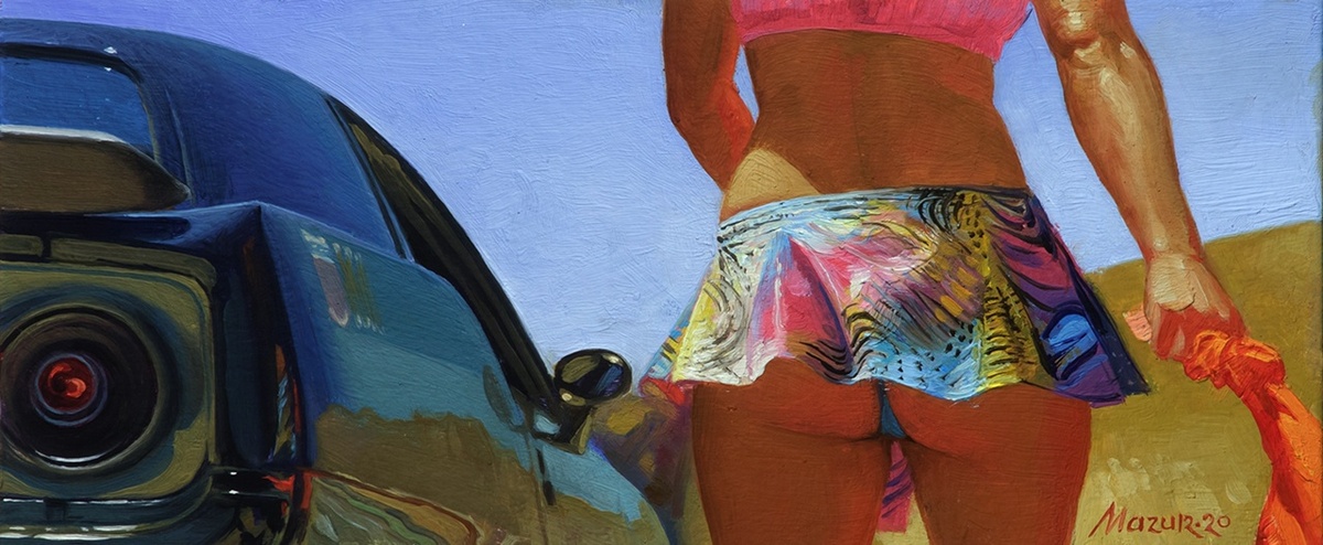 ХУДОЖНИК НИК МАЗУР / «Plymouth Barracuda»  / Плимут Барракуда /Картон, масло. 12,5×30см. 2020 г