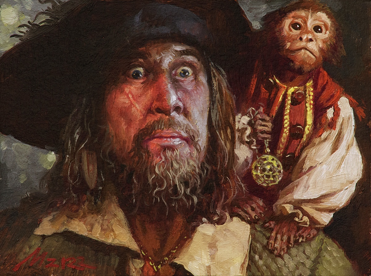 ХУДОЖНИК НИК МАЗУР / «Captain Barbossa» ПИРАТЫ КАРИБСКОГО ЗАЛИВА «Pirates of the Caribbean» Картон, масло. 15×20 см. 2022 г