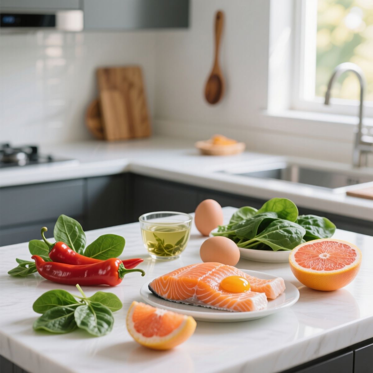 🌶️ специи, ☕ кофе/зелёный чай, 🐟 рыбу, 🍳 белковые продукты, 💧 воду, 🍎 клетчатку, 🥜 орехи и немного 🍫 шоколада.