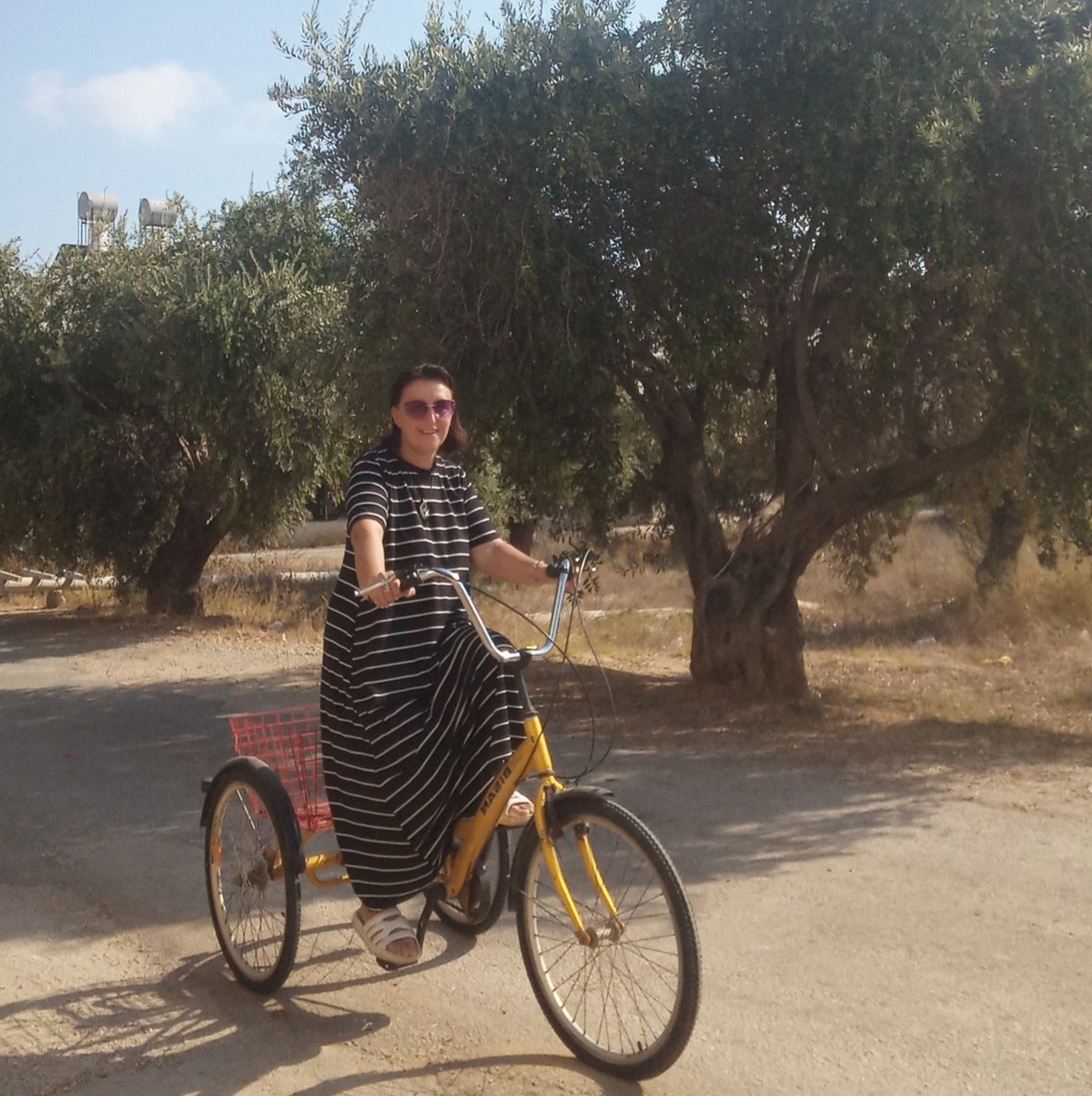 Мадам на велике в платье