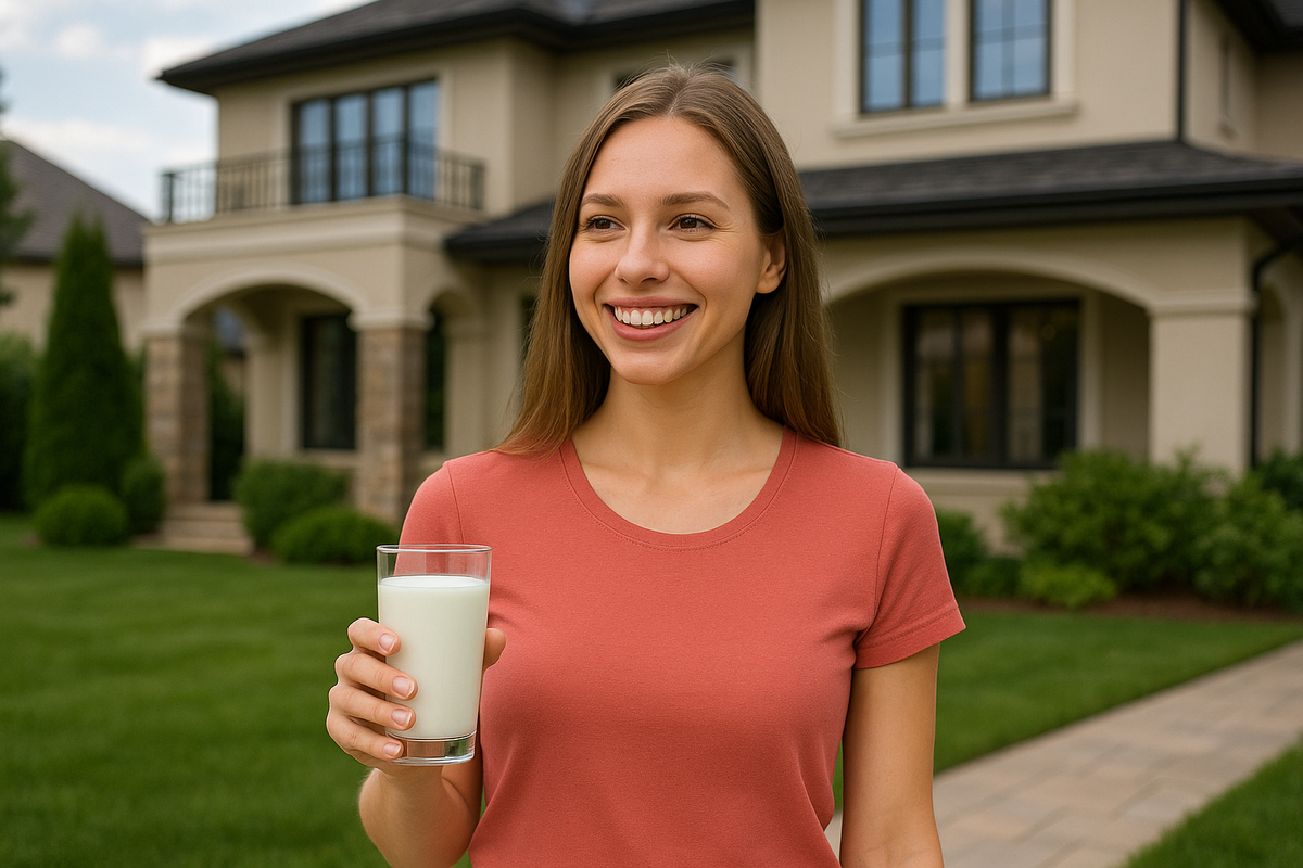 девушка на природе пьет кефир