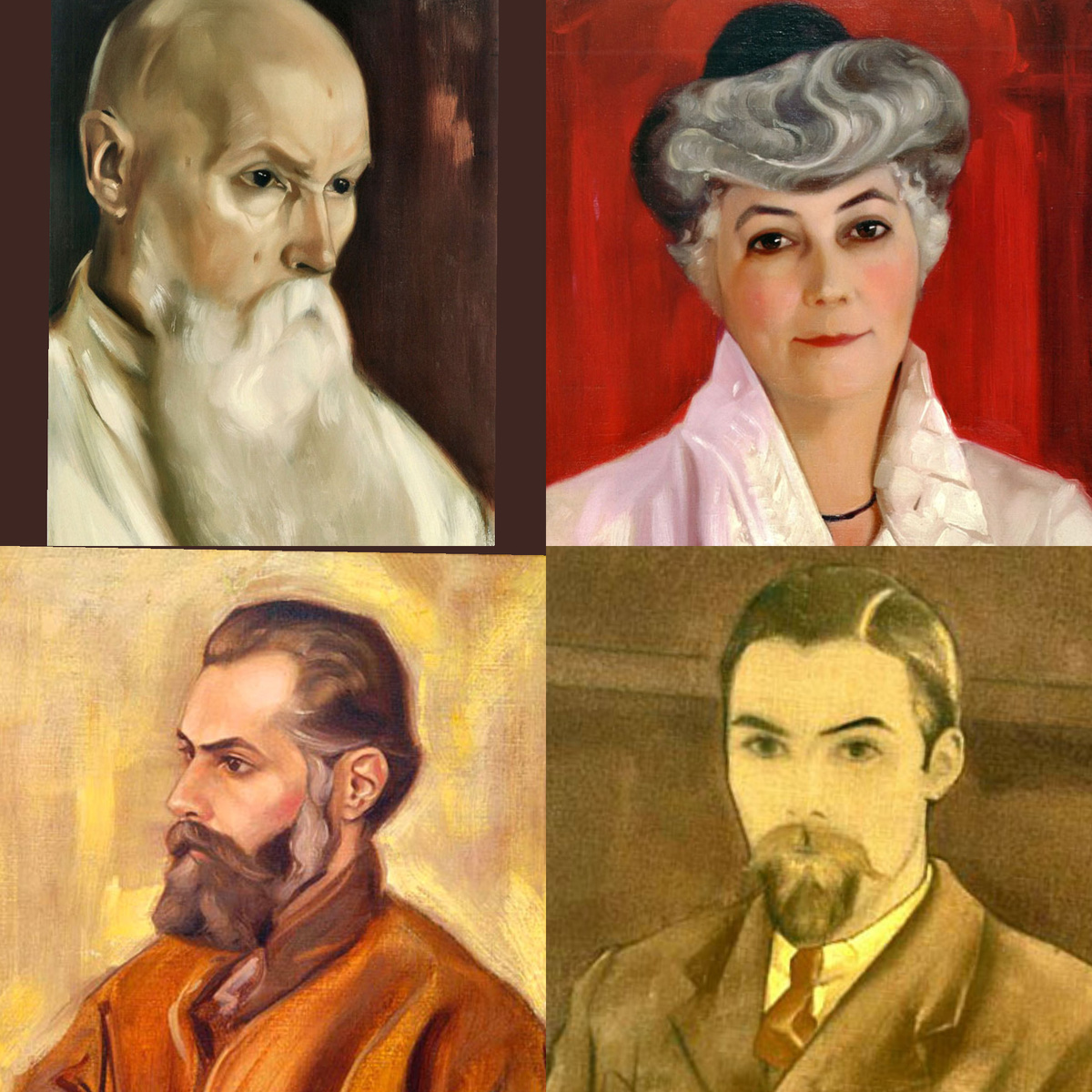 Рерихи: слева направо сверху вниз по кругу Николай Константинович, Елена Ивановна, Юрий Николаевич и Святослав Николаевич. Коллаж автора из фото с сайта КУЛЬТУРА. РФ