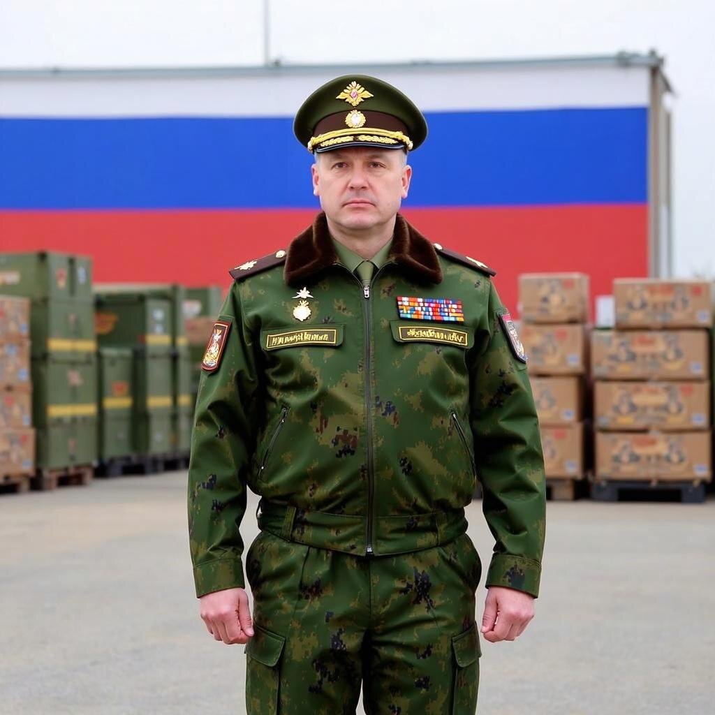 Ихображение сгенерировано российской нейросптью. Запросн ачальник продовольственного скклада МО РФ. 