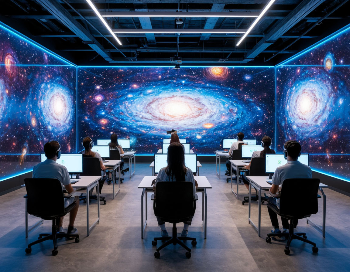 Голографический класс с комплексом виртуальной реальности переносят учеников в любую точку вселенной с возможностью полного погружения в изучаемый материал