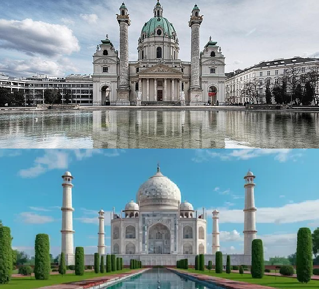 Минареты собора святого Карла в Вене