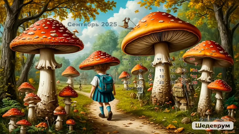 Грибы идут в школу, сюрреализм © NickFW.ru & Шедеврум v.2.5