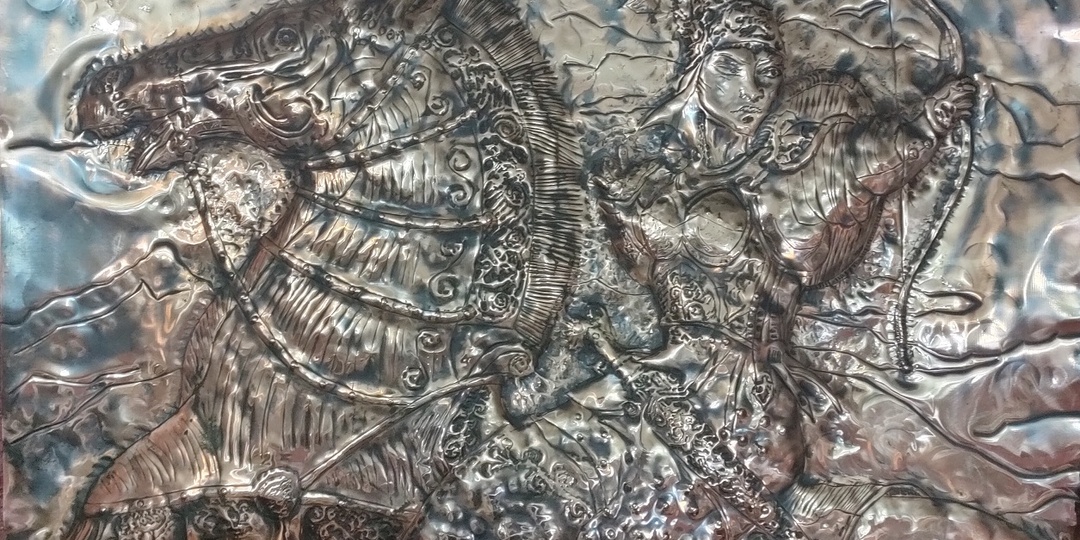 Чеканка. " Воительница " .Медь. 75х60 Иркутск 2022 г.