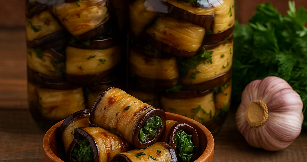 Маринованные баклажаны-роллы с чесноком и зеленью — закрываю по 10 банок без уксуса и стерилизации!