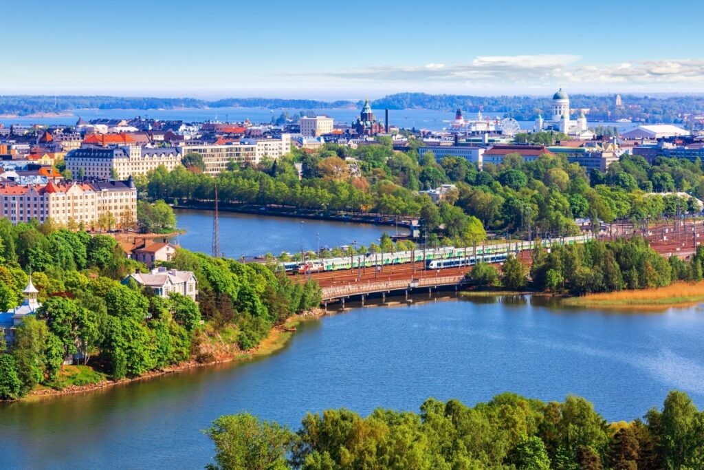      Scenic summer aerial panorama of the Old Town architecture in Helsinki, Finland tourist