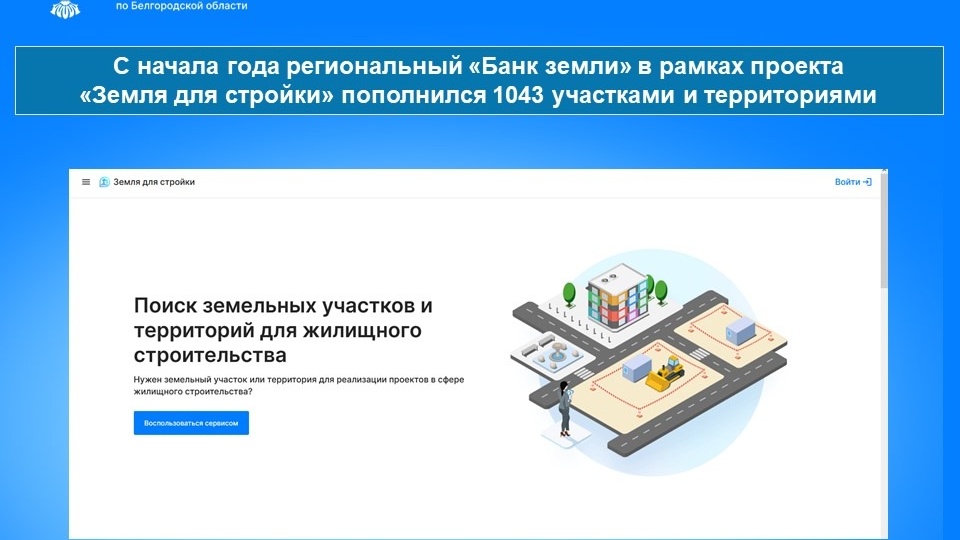 С начала года региональный «Банк земли» в рамках проекта «Земля для стройки» пополнился 1043 участками и территориями