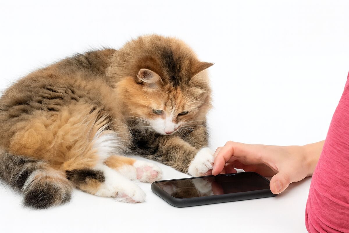 Кошка, хозяйка и смартфон 