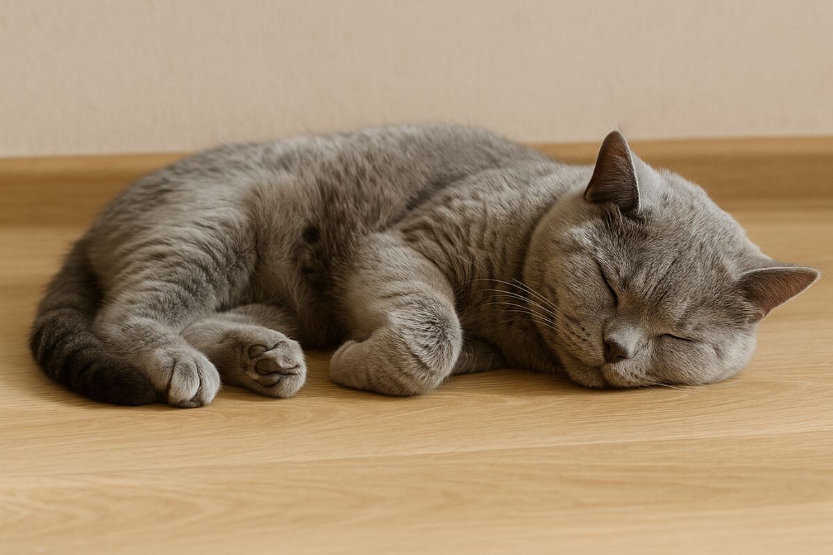 Котик спит на боку