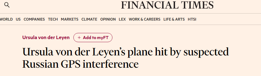 Самолет Урсулы фон дер Ляйен подвергся предполагаемой российской GPS-атаке