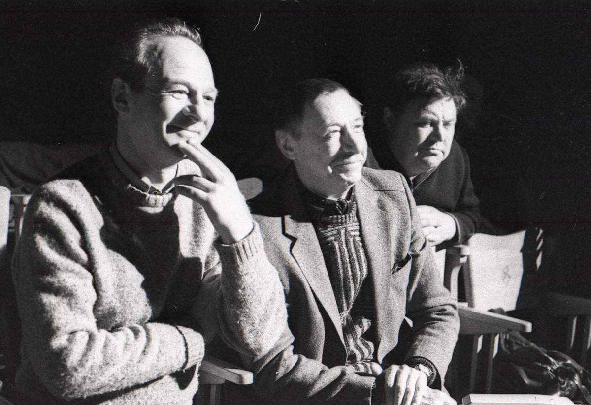 Режиссёр Адольф Шапиро, Олег Ефремов и Вячеслав Невинный на репетиции «Кабалы святош», 1988 г.