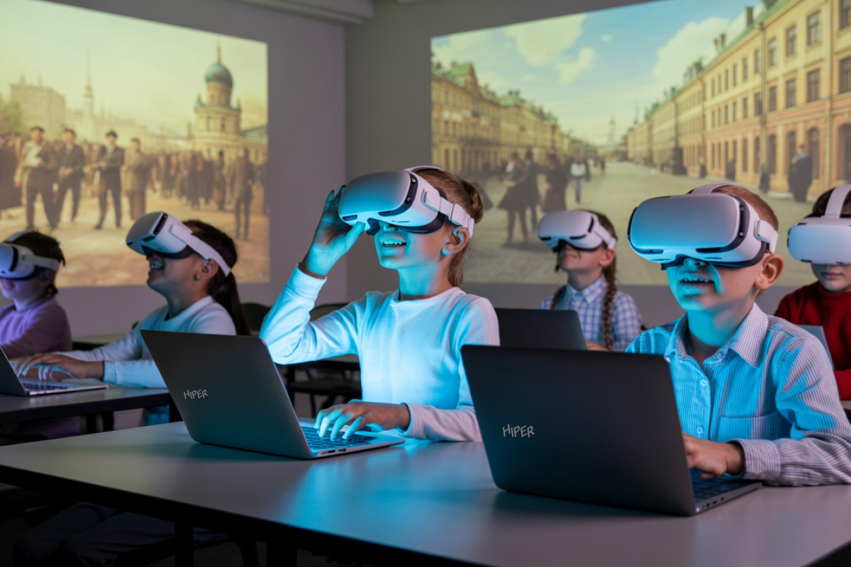 Ученики в VR-очках проходят урок истории Москвы XIX века с ноутбуками HIPER