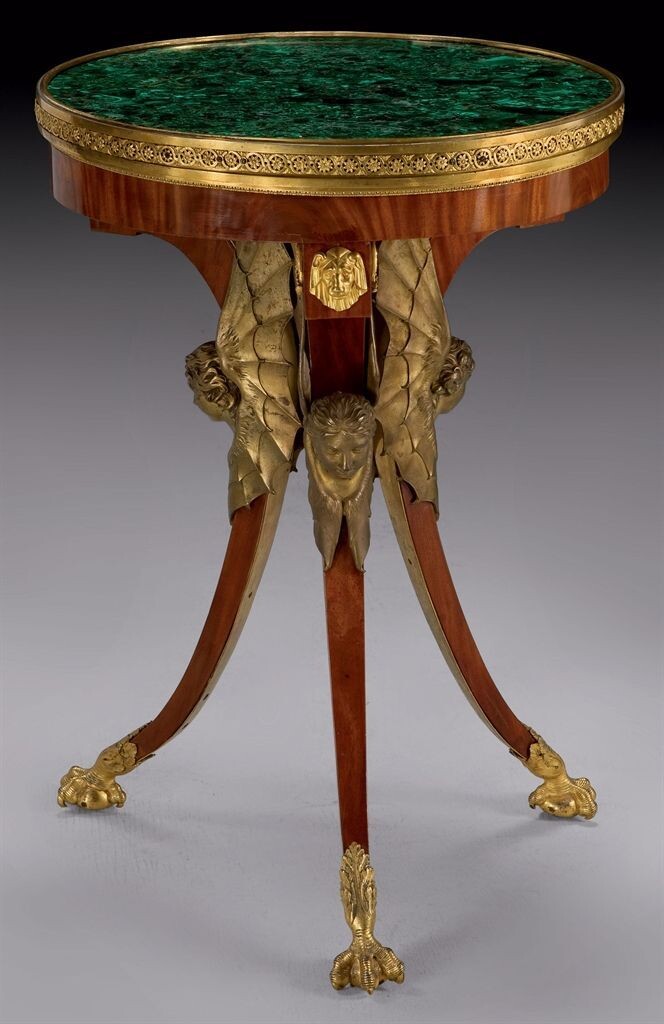 Столик-геридон из красного дерева с оправой из золоченой бронзы, приписываемый Генриху Гамбсу по модели Андрея Воронихина, Россия, около 1803 г