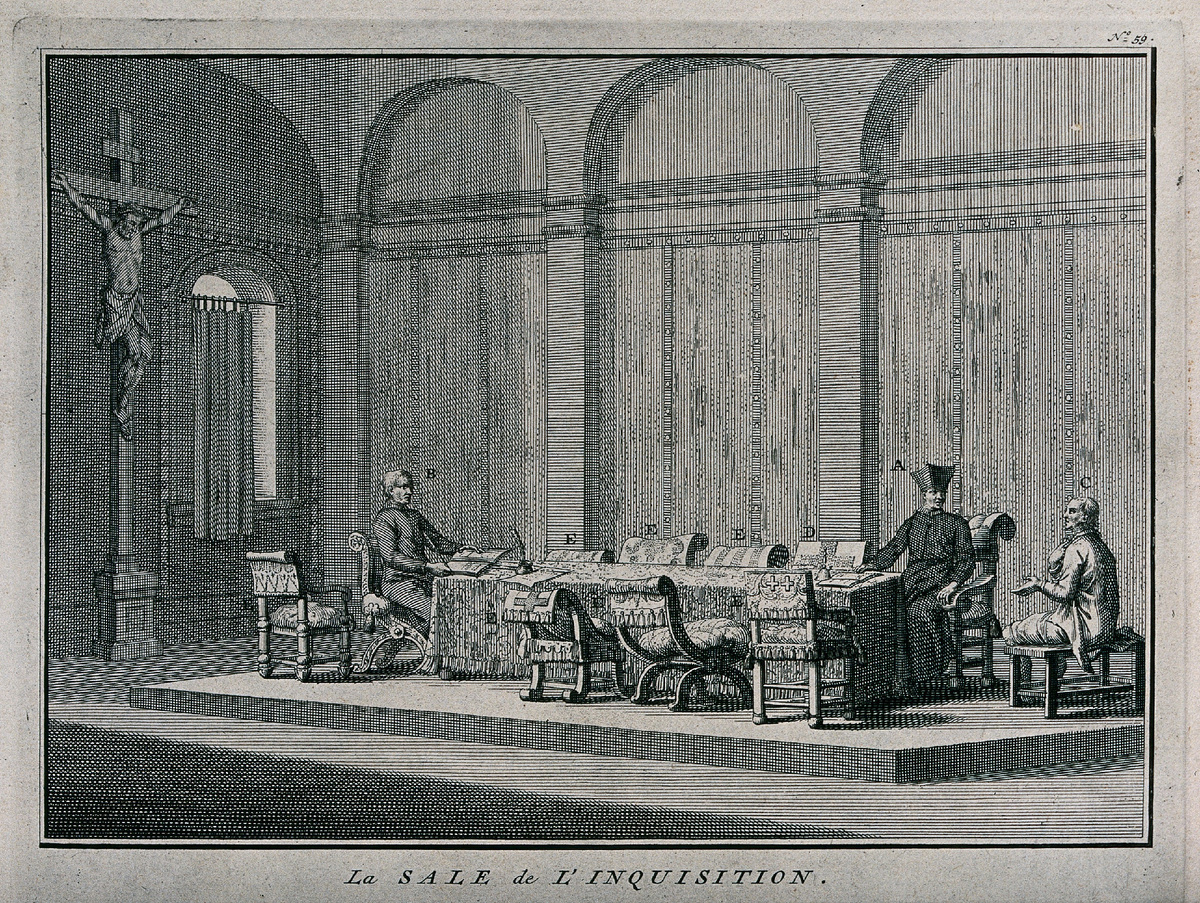 Комната для допросов испанской инквизиции.
Бернард Пикар, 1722 г.​