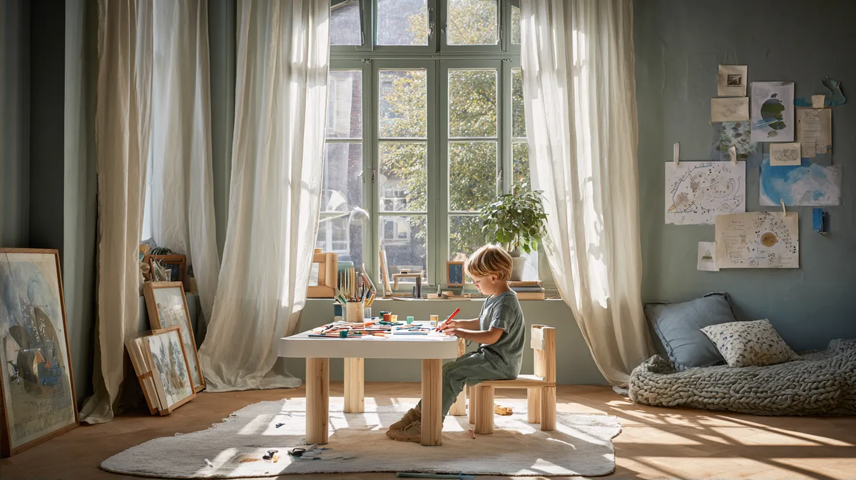 Мы часто проектируем детские как зоны развлечения — яркие стены, тематические обои, мебель в форме животных.