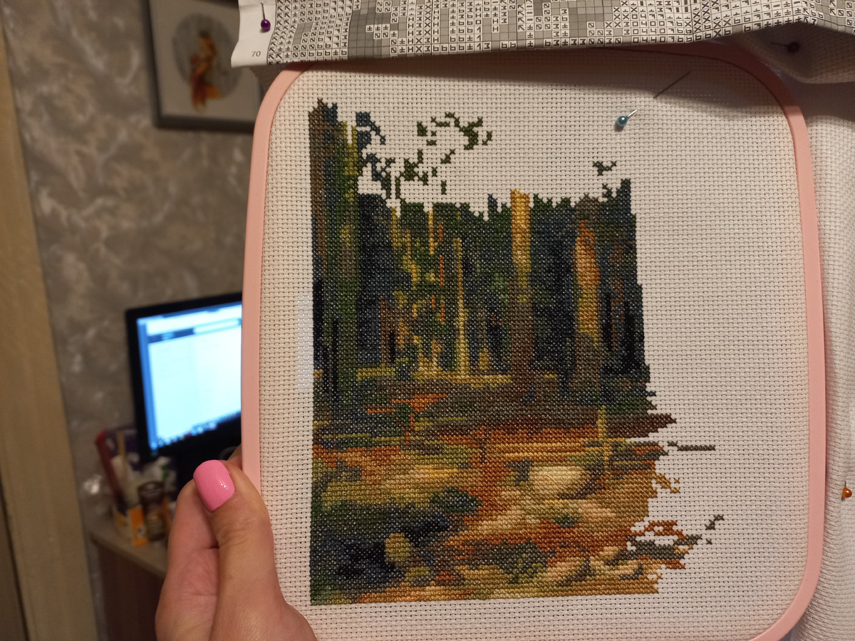 Фото от 02.07.2025. Фрагмент вышивки набора от фирмы Панна ВХ-0845 "Корабельная роща"