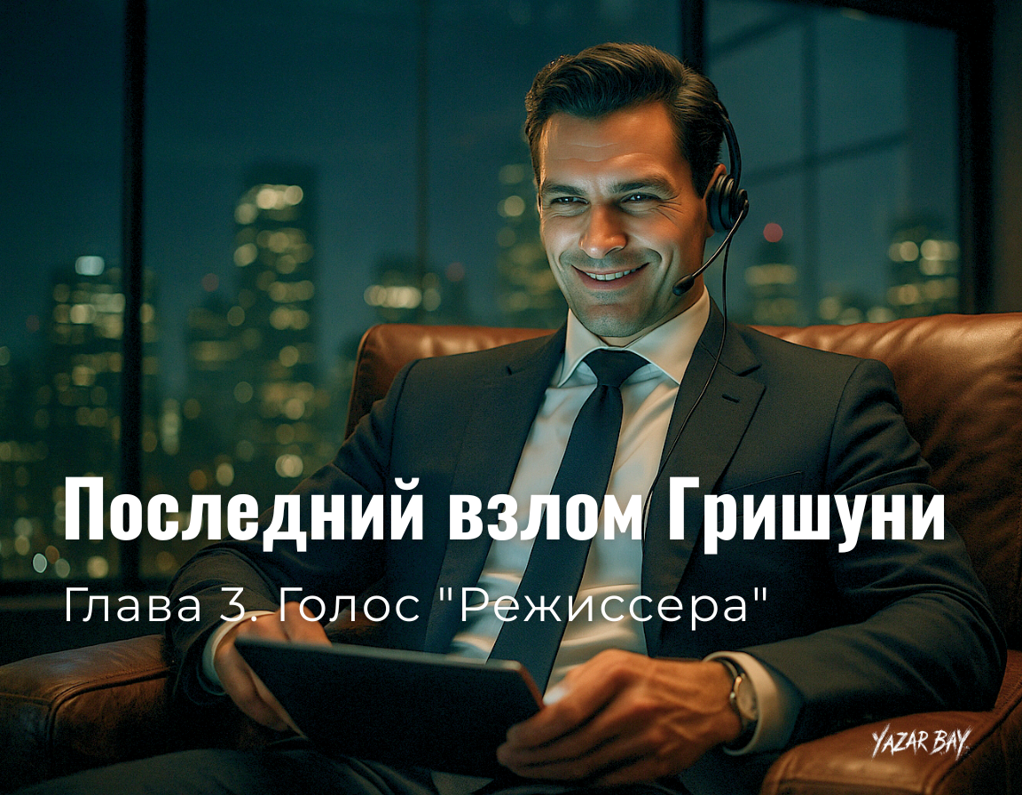 Харизматичный и жестокий лидер преступной группы с усмешкой слушает разговор в своем роскошном ночном офисе. ©Язар Бай