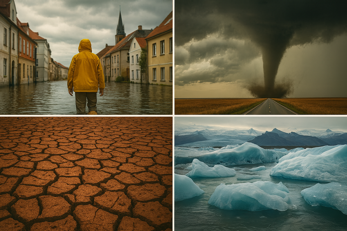 Наводнение, засуха, торнадо, тающий ледник
