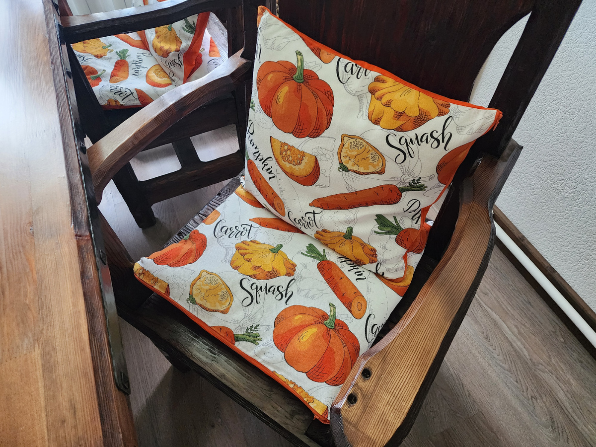 Ткань - рогожка, принт - осенний, тыквенные мотивы