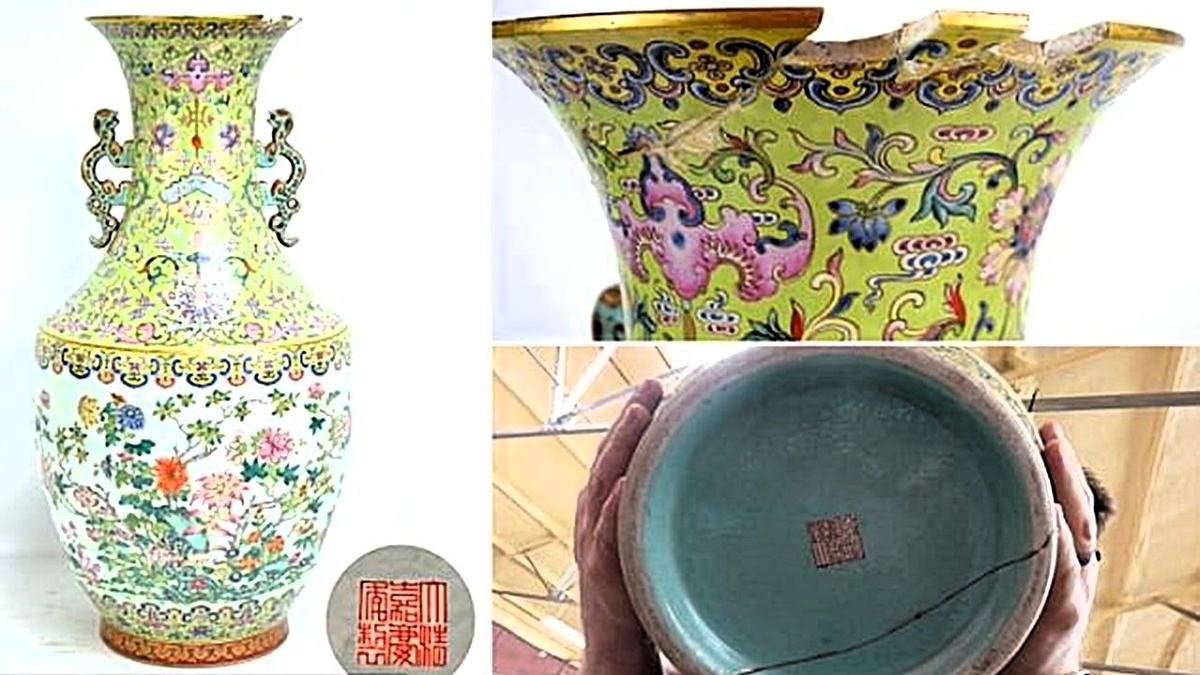 Поврежденная ваза династии Цин, проданная на аукционе в 2018 году