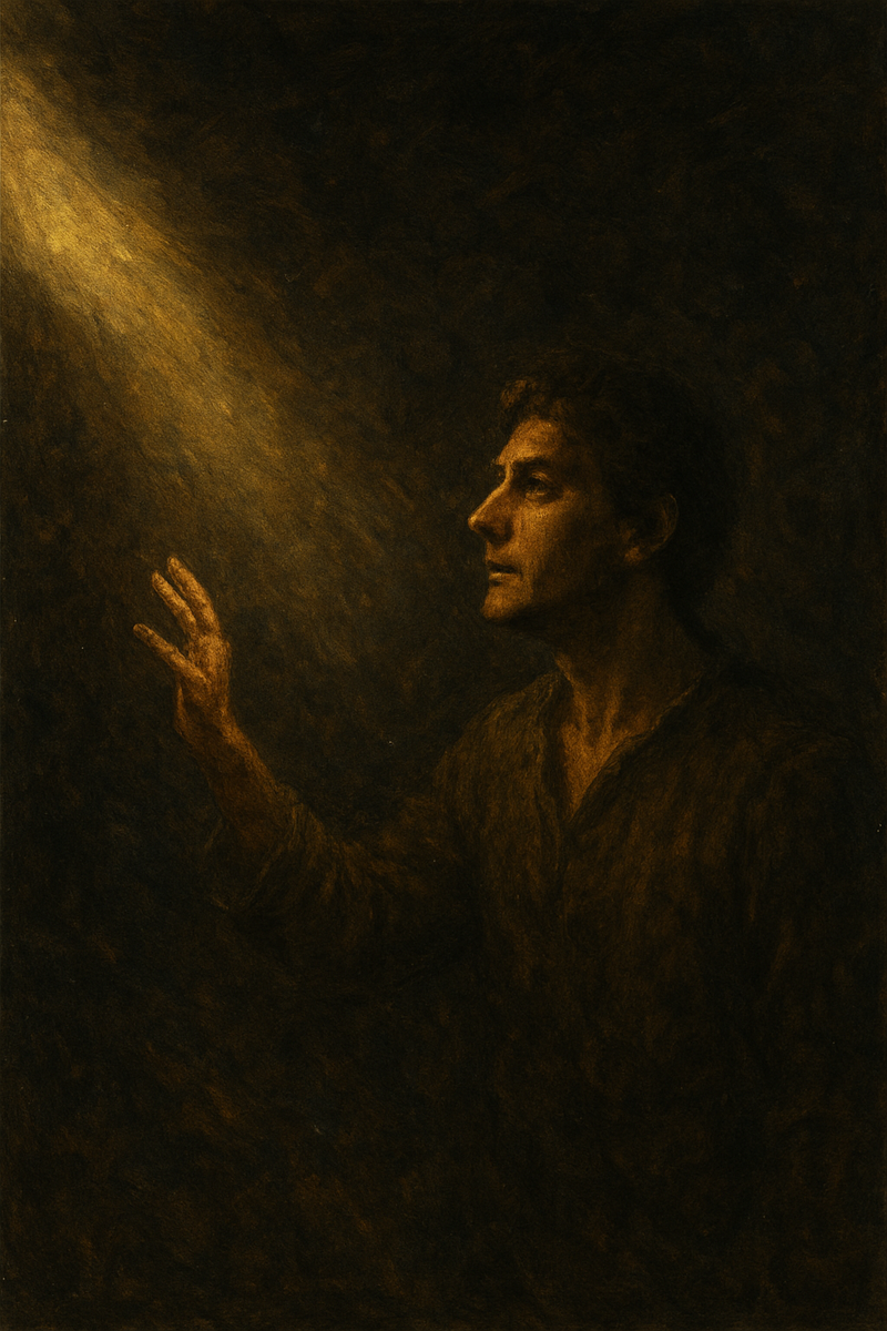 тот самый момент, когда тонкий луч солнечного света касается человека в темноте 🌌