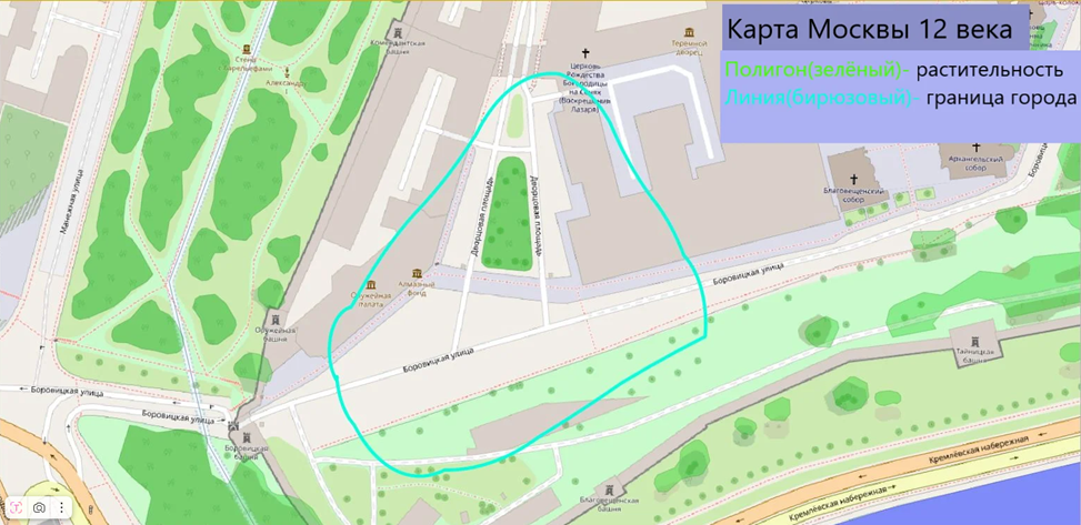 Карта границы г. Москвы в 12 веке