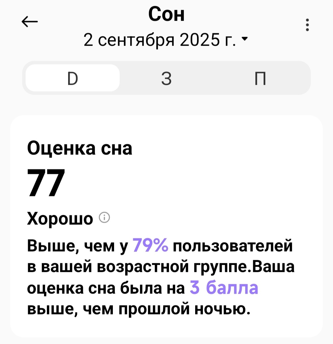 Анализ сна от приложения Mi Fitness. Снимок экрана телефона автора.