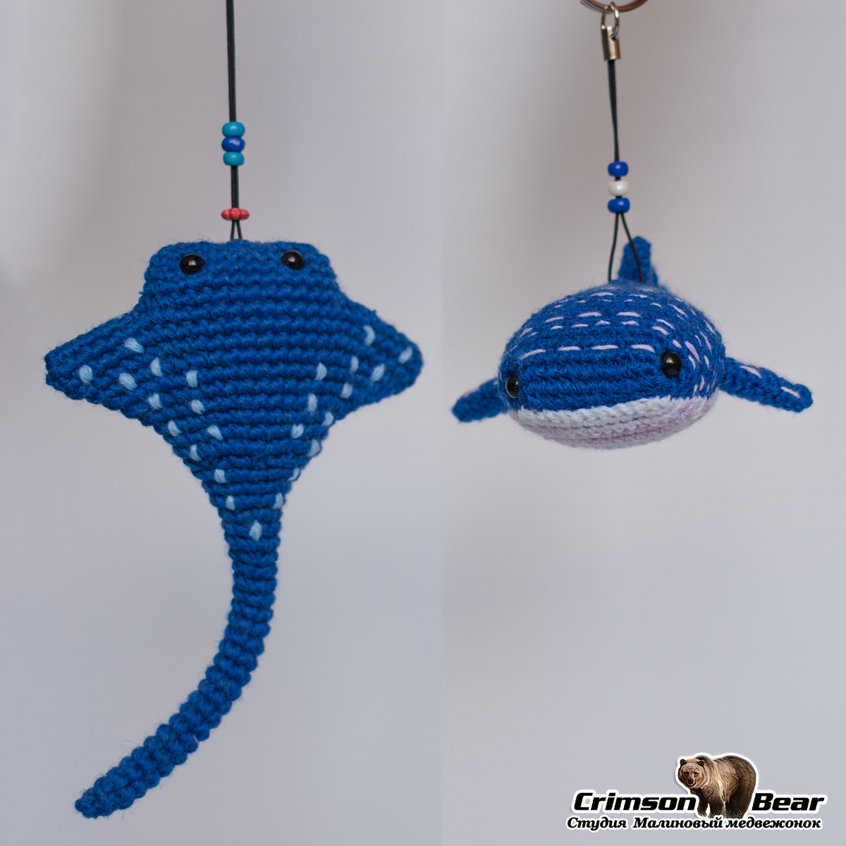 Скат и китовая акула.
Размер 13 и 9 см.