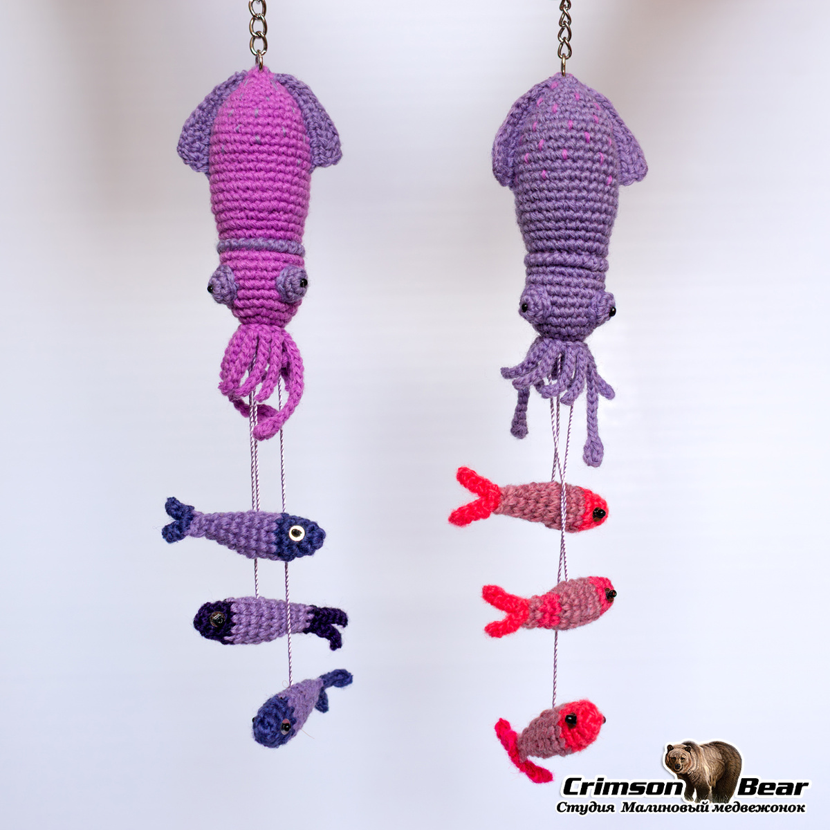 Кальмары.
Размер кальмара 10 см., длина всей композиции 18 см.